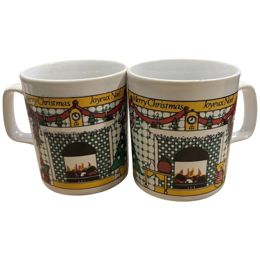 Vintage Retro Kitsch Christmas Joy Noel Teddy Mug English Holiday   Cute set 2